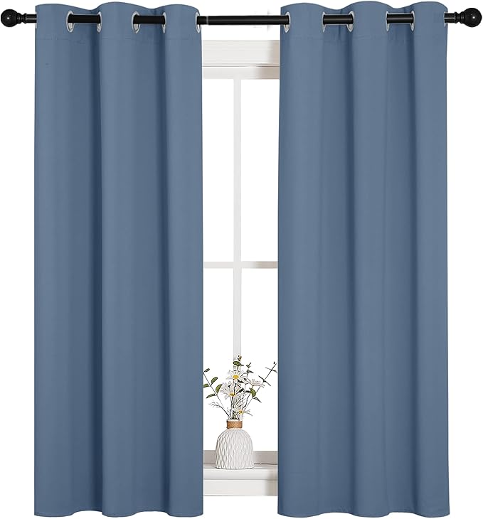 NICETOWN Kitchen Curtains with Grommet Top, Privacy & Room Darkening Thermal Insulated Draperies for Boys Bedroom, Nursery (Stone Blue, 34" Wide by 54" Long, Set of 2) - Image 2