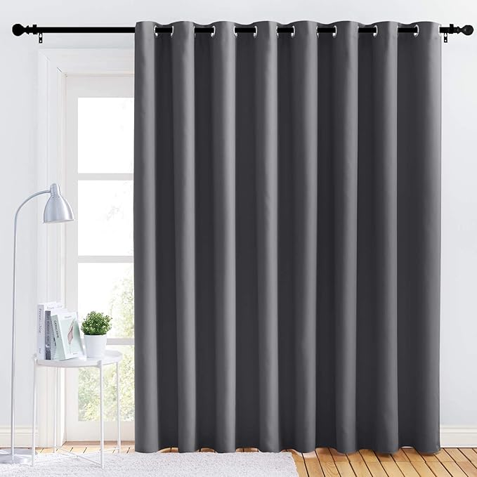 NICETOWN Bedroom Blackout Curtain Panel - (120 inches by 84 inch, Grey, 1 PC) Energy Saving Thermal Insulated Grommet Blackout Drapery for Patio, Room Divider Curtain - Image 2
