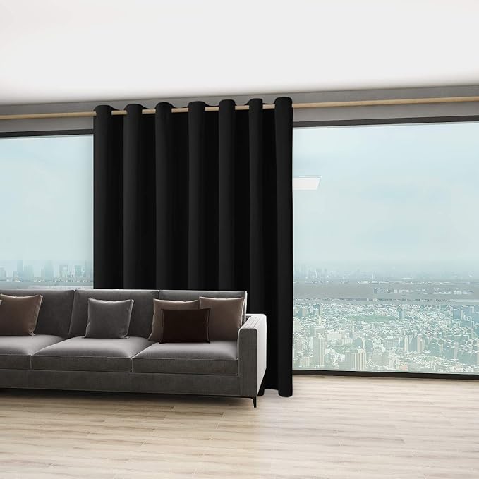 BONZER Room Divider Curtain Grommet Thermal Insulated Wide Blackout Curtains for Bedroom Living Room, 84L x 108W Inch (7L x 9W ft), 1 Panel, Black - Image 5