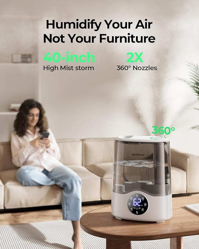 Homvana Humidifier Large Room, 7L (807ft²) Smart Warm and Cool Mist, Top-Fill Humidifiers for Bedroom Baby Nursery Grow Tent, Auto Adapt Mist Quick Air Humidity Indoor, Easy to Clean, Quiet, Diffusers - Image 7