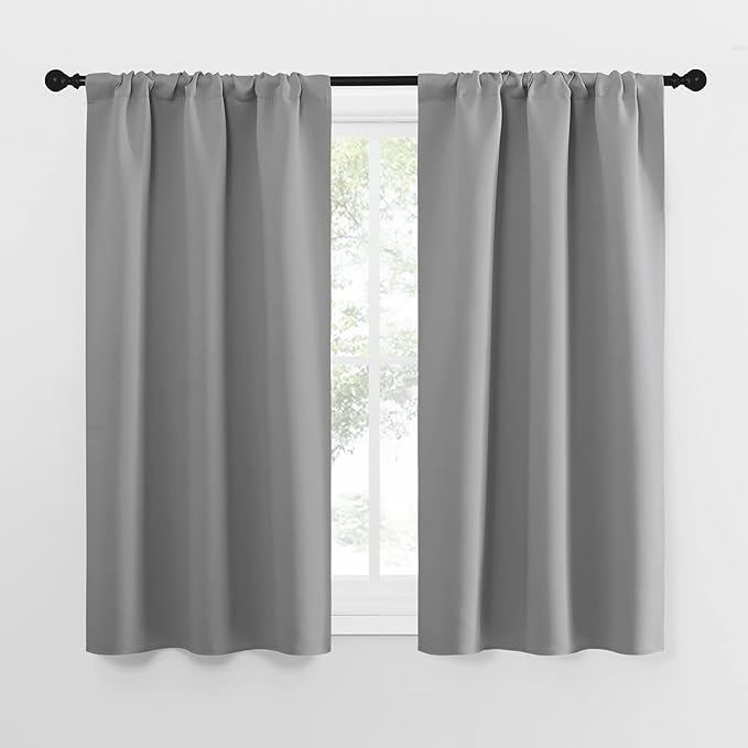 NICETOWN Short Curtains for Small Window - Home Decoration Thermal Insulated Rod Pocket Blackout Blinds & Drapes for Small Windows (Silver Grey, 2 Panels, W34 x L54 -Inch) by NICETOWN