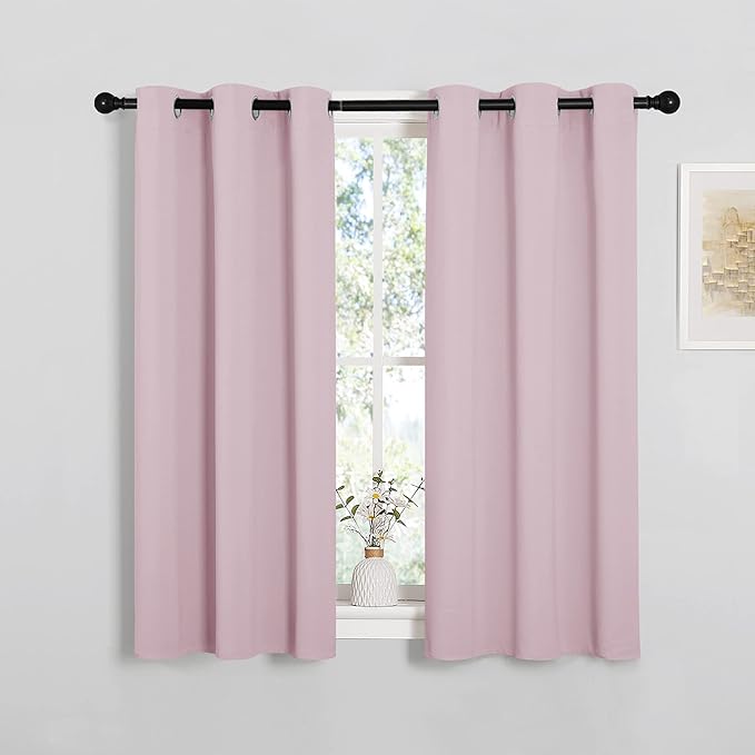 NICETOWN Room Darkening Curtain Panels for Girls Room, Nursery Essential Thermal Insulated Grommet Drapes for Small Window (Baby Pink, 2 PCs, 34 x 45 inch) - Image 2