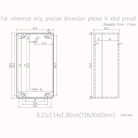 Junction Box, Zulkit Project Box IP65 Waterproof Outdoor Box ABS Plastic Electrical Boxes Electronic Enclosure Black 6.22 x 3.54 x 2.36 inch (158 x 90 x 60mm) - Image 7
