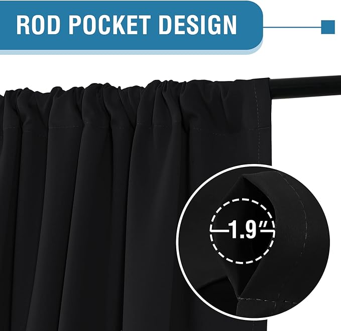 H.VERSAILTEX 100% Blackout Curtains for Bedroom Short Curtains Half Window Curtains for Kitchen, Privacy Energy Saving Curtain Tiers for Bathroom Shades, W 42 x L 36 inch, Set of 2, Jet Black - Image 3