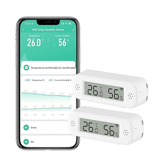 WiFi Thermometer Hygrometer: Smart Temperature Humidity Sensor, Indoor Room Temperature Monitor with App Notification Alerts & Free Data Storage Export, Digital Remote Monitor for Bedroom (2-Pack) by GaoducashforSmartLife