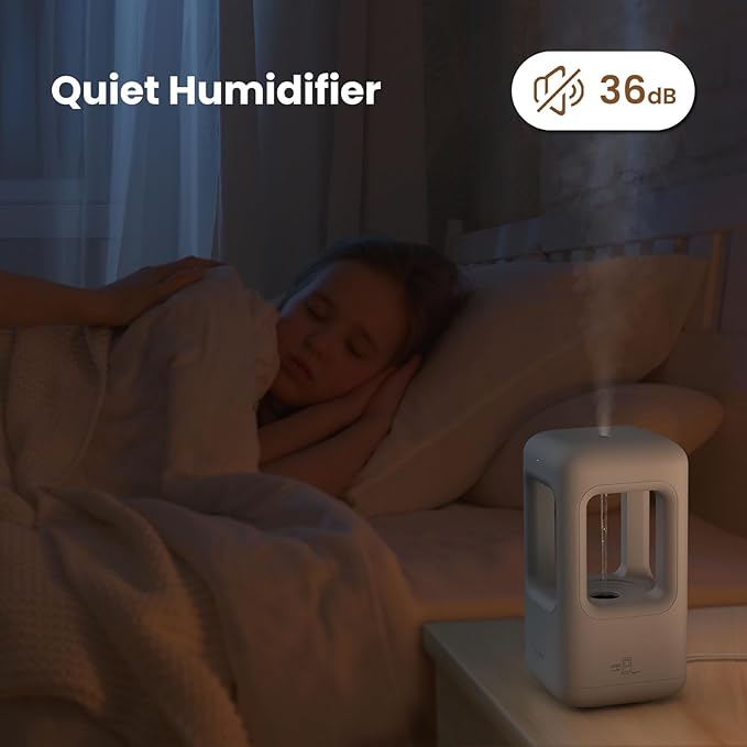 600ml Small Humidifier White - with Anti Gravity Water Flow Visual Effect, Provides Even Humidity for Indoor Plants, Bedroom & Desk, Quiet Portable Operation - Image 4
