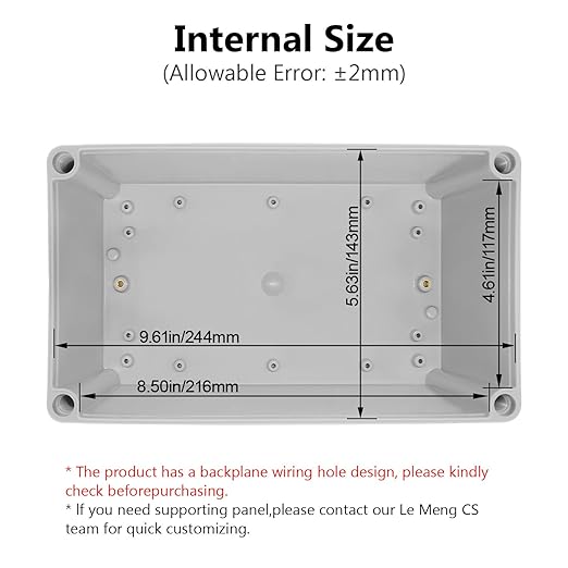 LeMotech IP67 Waterproof Junction Box ABS Plastic Project Box Dustproof Electrical Box Outdoor Enclosure for Electronics DIY Case Gray 9.8X 5.9X 5.1 inch(250mmx 150mmx 130mm) - Image 3