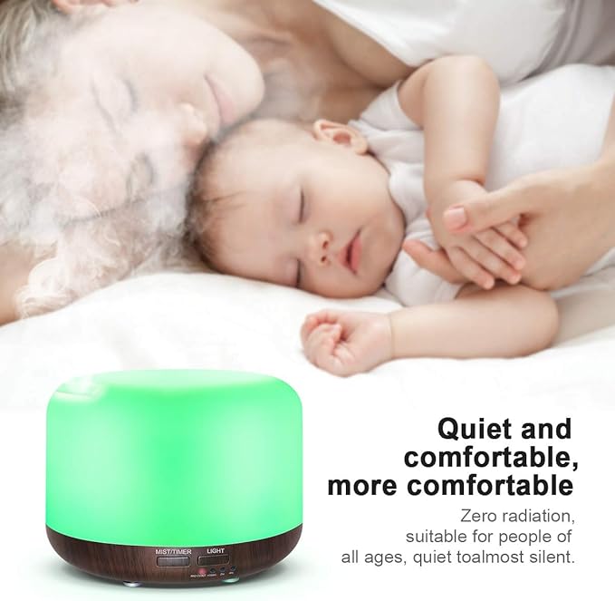 300ML Essential Oil Diffuser with Remote Control,Ultrasonic Aromatherapy Air Diffuser Humidifier,Aroma Diffuser with 7 LED Color Changing Light for Large Room,Home (Dark Wood Grain) - Image 3