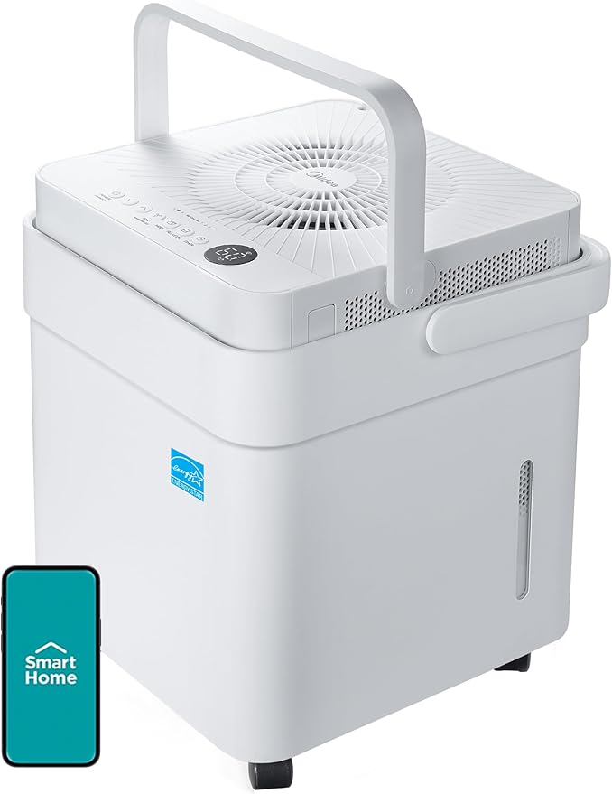 Midea Cube 20 Pint Dehumidifier for Basement, Up to 1,500 Sq. Ft. dehumidifier with drain hose, ENERGY STAR Certificated, Smart Control, Compatible with Alexa, White by Makeyourselfathome