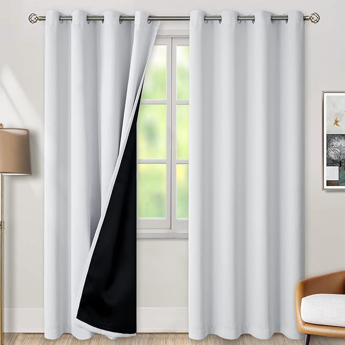 BGment Greyish White 100% Blackout Curtains for Living Room 90 Inch Length 2 Panels, Thermal Insulated Full Light Blocking Energy Save Window Drapes for Nursery Bedroom Darkening, 52 Inch Wide Each by BGment