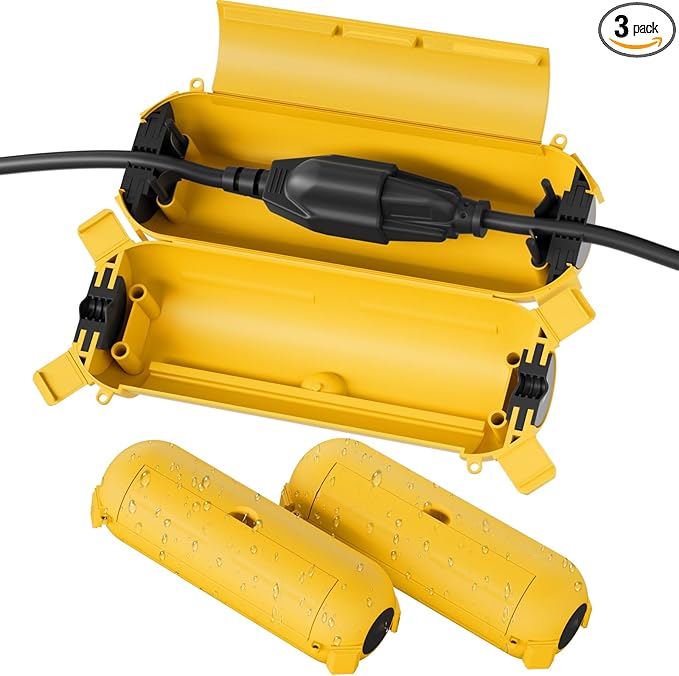 Flemoon [3 Pack] Outdoor Extension Cord Safety Cover with Waterproof Seal, Weatherproof Electrical Connection Box for Outdoor Outlet, Plug, Socket, Christmas Holiday Decoration Light, Yelllow by FLEMOON