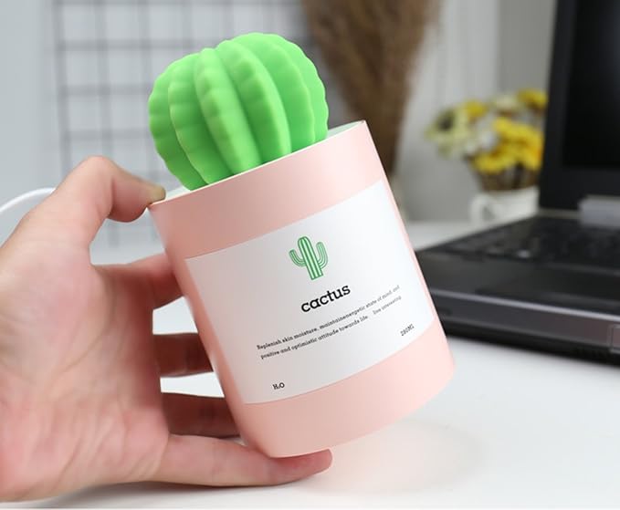 Mini Humidifier, 280ml USB Cool Mist Portable Cactus Air humidifier, Ultra-Quiet Operation for Bedroom Home Office Yoga Car Travel(Pink) - Image 5