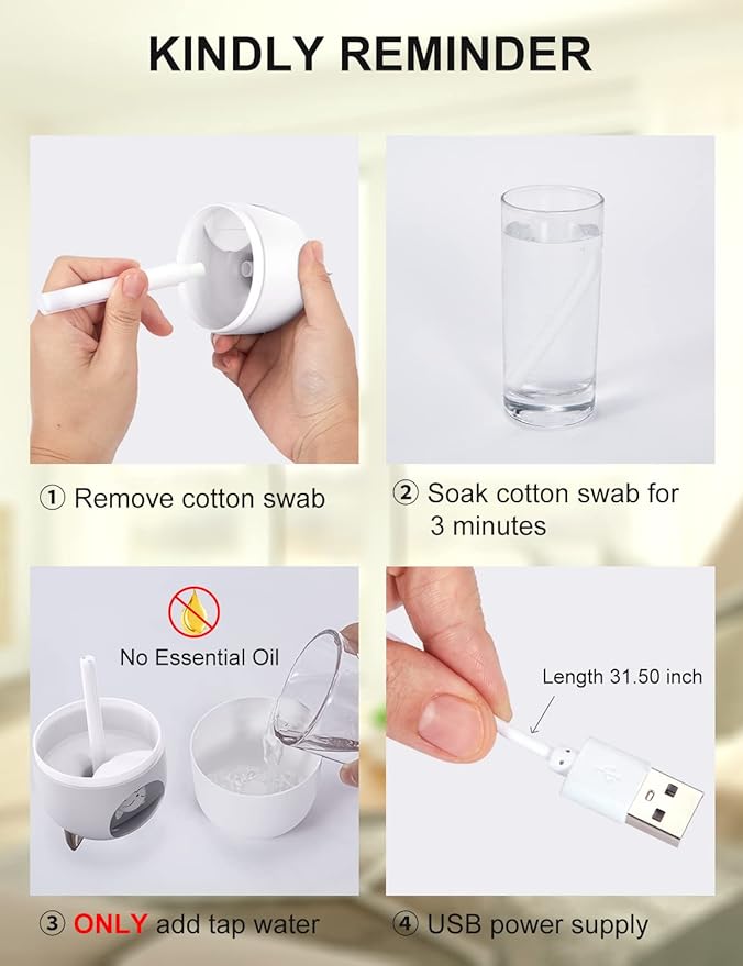 Cool Mist Humidifier,300ml Mini Humidifiers with Night Light,Waterless Auto-Off Air Humidifier,20dB Quiet Humidifiers for Bedroom,Car, Plant for Girl Boy - Image 6