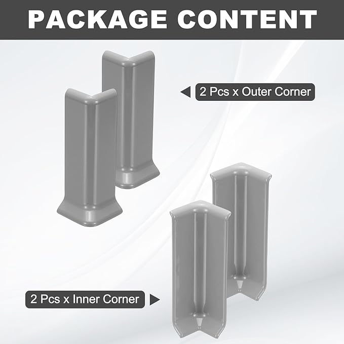 uxcell Self Adhesive Baseboard Corner Blocks, 4.07 Inch Wall Edge Corner Protector 2 Inside + 2 Outside Corners-Connector for Wall Floor Furniture Edge(Gray) - Image 3