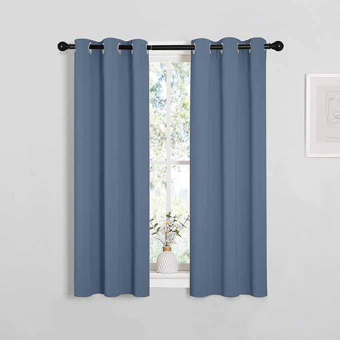 NICETOWN Thermal Insulated Curtains Blackout Draperies, Window Treatment Solid Grommet Room Darkening Drape Panels for Bedroom (Stone Blue, Set of 2, 29 by 45 inches Long) by NICETOWN