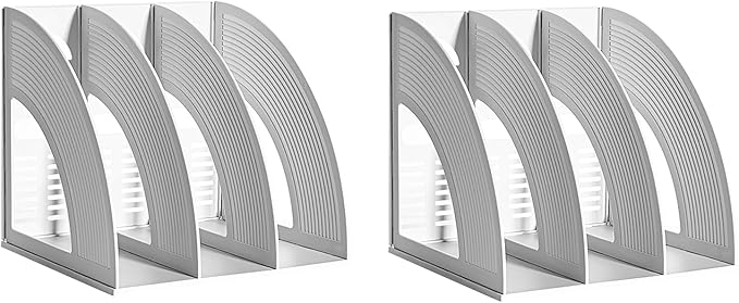 Marte Vanci 2 Pcs Magazine File Holder Book Desktop Organizer Plastic Storage Sturdy Vertical 3 Section Folder (Light Gray) by MarteVanci