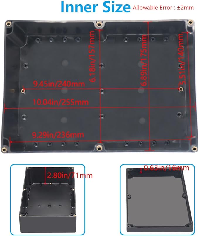 Outdoor Waterproof Junction Box IP67 Project Box ABS Black Electrical Boxes Electronic Enclsoure for DIY Project 10.4 x 7.2 x 3.7 inch (263x182x95mm) - Image 5