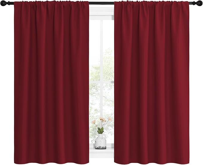 NICETOWN Christmas Burgundy Curtains Blackout Drape Panels - Lights Block Out Window Treatment Short Curtain Sets for Loft and Basement Decoration (Set of 2, 42 by 54-Inch) - Image 2