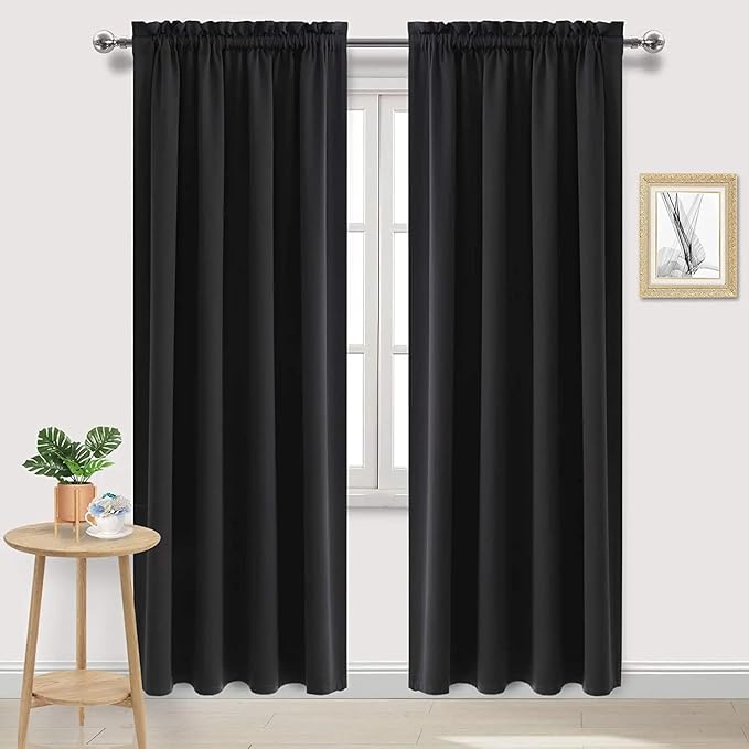 DWCN Black Blackout Curtains for Bedroom, 60 x 84 inches Long - Room Darkening Thermal Insulated Large Drapes, Set of 2 Rod Pocket Curtain Panels by DWCN