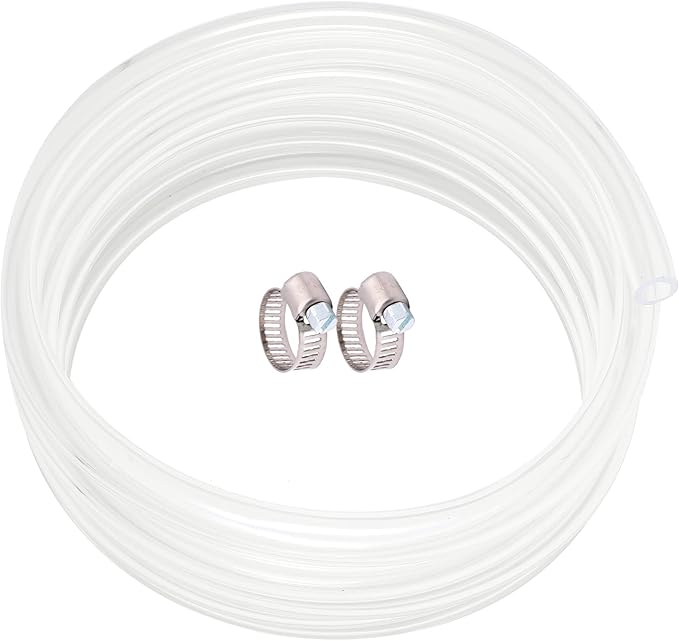 Clear Vinyl Tubing 5/16" ID × 7/16" OD -25 Ft 60PSI,Flexible Plastic Tubing, BPA Free Non-Toxic, Multipurpose Hybrid Clear Reinforced Tube with 2 Screw Clamps by ProfessionalBrand