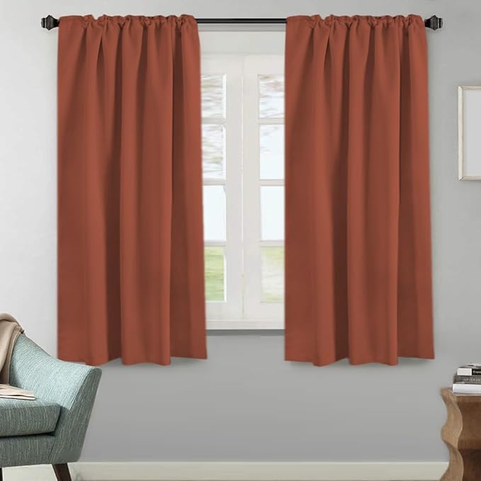 H.VERSAILTEX Blackout Curtains Thermal Insulated Window Treatment Panels Room Darkening Blackout Drapes for Living Room Back Tab/Rod Pocket Bedroom Draperies, 52 x 63 Inch, Orange, 2 Panels - Image 2