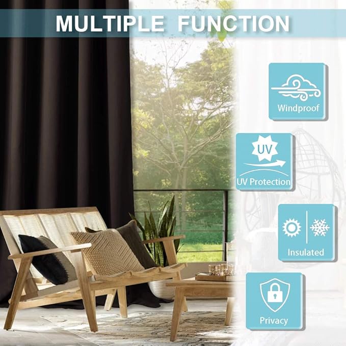 RYB HOME Outdoor Curtains for Patio - Blackout Waterproof Privacy Outdoor Indoor Curtain Shades for Gazebo Porch Adumbral, 1 Panel, Wide 52 x Long 95 inch, Brown - Image 7