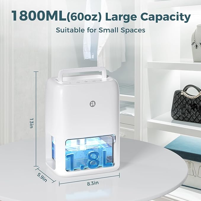 60 OZ Dehumidifiers for Home, Dual-Semiconductor Quiet Dehumidifier with Timer Sleep Mode Auto-Off 7 Colors Light Portable Small Dehumidifiers for Bathroom, Cloakroom, RV - Image 4