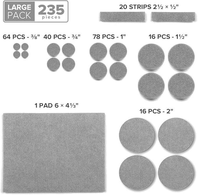 235 pcs Gray Felt Furniture Pads X-Protector! Huge Quantity of Furniture Pads for Hardwood Floors with Many Big Sizes – Your Ideal Wood Floor Protectors for Furniture. Protect Any Type of Hard Floor! - Image 5