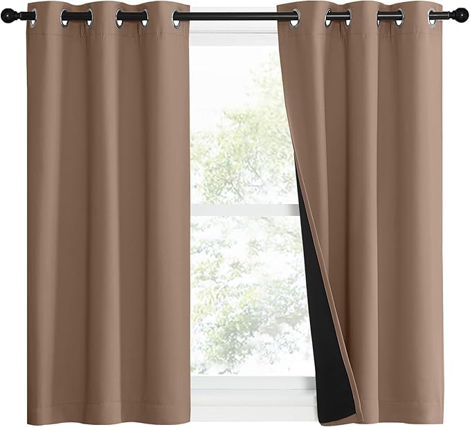 NICETOWN 100% Blackout Curtains Thermal, Noise Reduction and Privacy Curtains for Patio Door, Black Lined Blackout Drapes with Grommet Top, Cappuccino, 1 Pair, W37 x L40 - Image 2