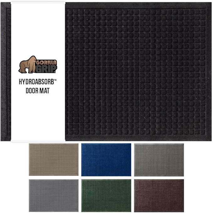 GORILLA GRIP Front Door Mat, 35x23, Indoor Outdoor Ultra Absorbent HydroAbsorb Doormat, Absorbs Up to 5.7 Cups of Water, Stain and Fade Resistant, Rubber Backing Doormats, Captures Dirt, Black by GorillaGrip