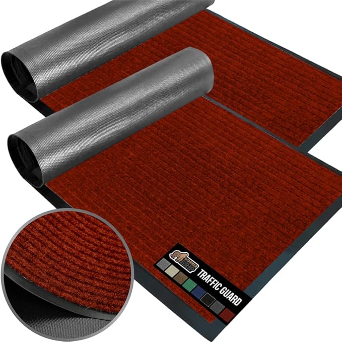 GORILLA GRIP Waterproof Traffic Guard Door Mat, 2 Pack Heavy Duty Entryway Mats, Strong Backing Commercial Utility Rugs for Office Hallway, Garage Floor and Home, Low Profile Carpet, 35x23, Red by GorillaGrip