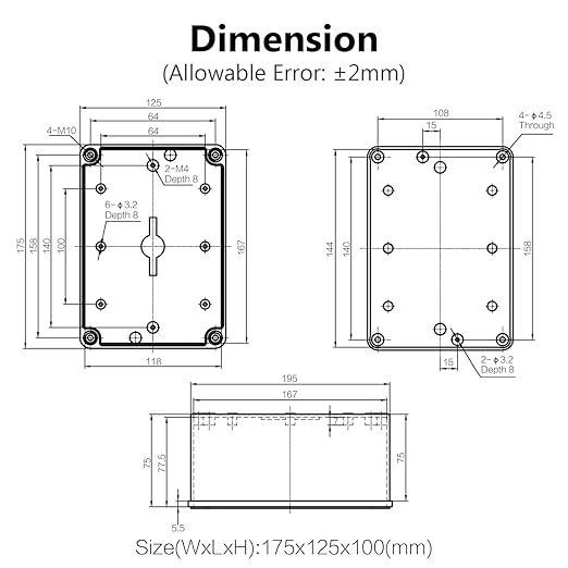 LeMotech Junction Box IP67 Waterproof Dustproof ABS Plastic Project Box for Electrical Outdoor Enclosure Gray 6.9 x 4.9 x 3.9 inch (175 x 125 x 100 mm) - Image 6