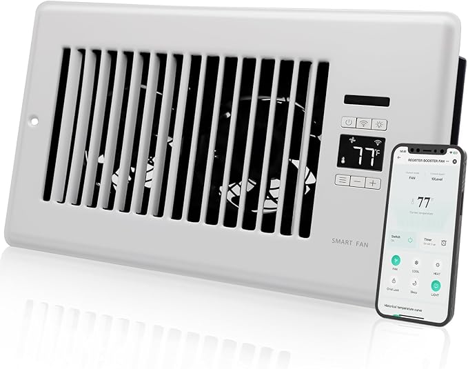 Super Quiet Register Booster Fan for 6" x 10" Register Holes, Smart Register Vent with Dual Intelligent Thermostat and WIFI App Control, Heating Cooling AC Vent Fan (White) by Howeall