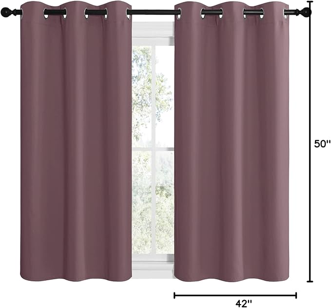 NICETOWN Dry Rose Room Darkening Curtains for Kitchen, Set of 2, 42 inches Wide by 50 inches Long, Window Treatment Thermal Insulated Solid Grommet Room Darkening Curtains/Drapes for Bedroom - Image 10
