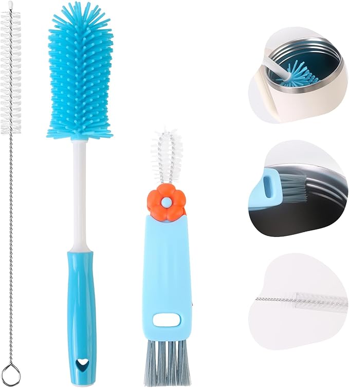3 Pack Cleaner Brush Kit for Stanley, Bottle Cleaner Brush Set with Straw Brush Cleaner and Cup Lid Cleaning Brush for Stanley Cup, Tumbler Cups, Drinking Glass (Blue) by Engorgio