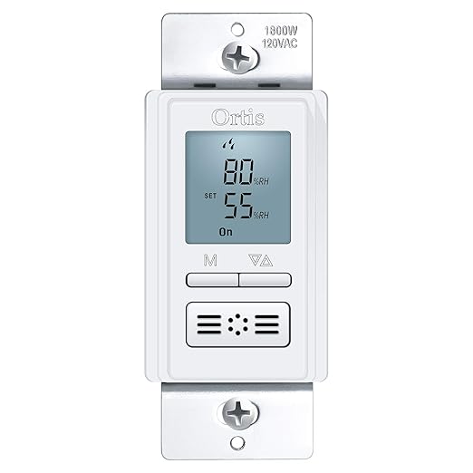 [New Generation] Humidity Sensor Switch, Ortis in-Wall Bathroom Fan Automated Control Switch, Air Moisture Detection, Neutral Wire Required, White, 120V/220V by SafeEfficientToolSwitches
