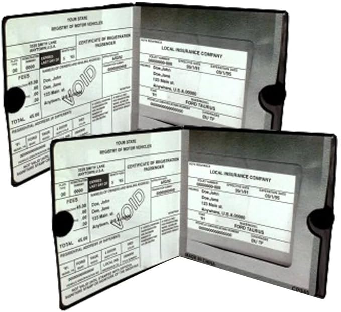 ESSENTIAL Car Auto Insurance Registration BLACK Document Wallet Holders 2 Pack - [BUNDLE, 2pcs] - Automobile, Motorcycle, Truck, Trailer Vinyl ID Holder & Visor Storage - Strong Closure On Each - by Parkez