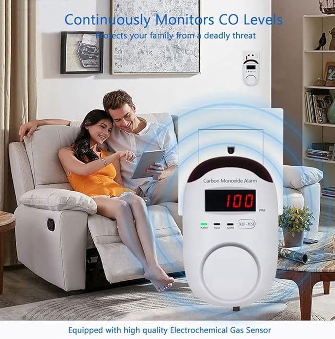 Carbon Monoxide Detectors, WESHLGD Plug-in CO Detector Alarm Monitor with LED Digital Display and Voice Alert for Home/Kitchen - 3 Pack - Image 6