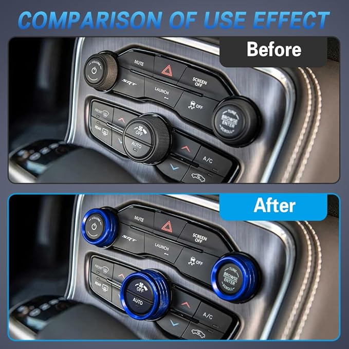 3PCS Air Conditioner Switch Button Knob Cover, Auto Accessories Climate Control Knob Covers, Aluminum Alloy Knob Ring Trim Cover Compatible with Dodge Challenger Durango 2015-2022 (Blue) - Image 4