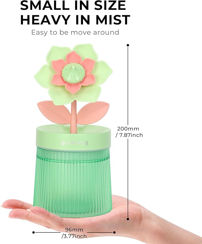 Gardenia Small Humidifier for Plant, Cool Mist Mini Humidifiers for Bedroom, Desk Personal Humidifiers with Diffuser for Indoor Office Car, Portable Humidifier for Travel - Green 260ml - Image 4