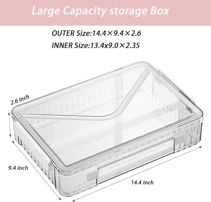 2 Pack Clear Plastic File Boxes w/Latching Lids, Stackable A4 Storage (‎White Latches, Large) - Image 2