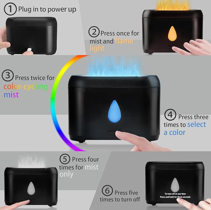 Flame Diffuser for Essential Oils, 200ml Ultrasonic Aroma Diffusers with Cool Mist, Aromatherapy Diffuser with Auto-Off Protection, Small Humidifier for Home,Office,Gift,B(7 Colors)+Oils（Each 5ml） - Image 3