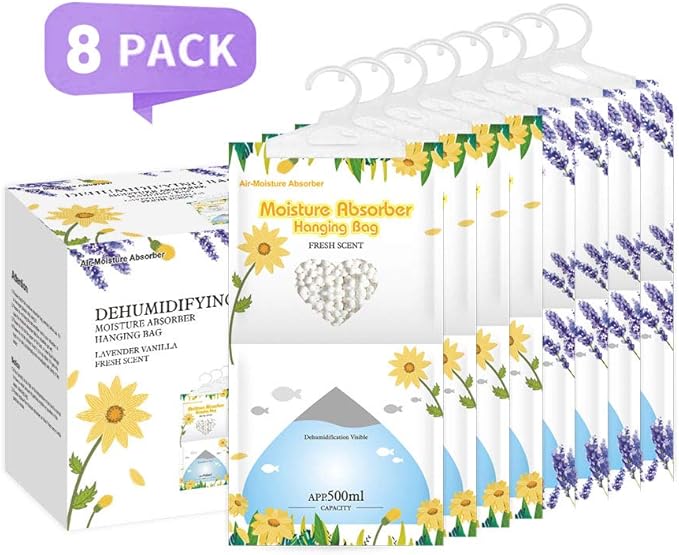 CANAGER Hanging Moisture Absorber, Fresh Scent and Lavender Vanilla Moistureproof Hanging Bag，Dehumidifier Bag (8 packs) Hanging Closet Dehumidifier Bags, Moisture Absorb 12.5 oz - Image 2