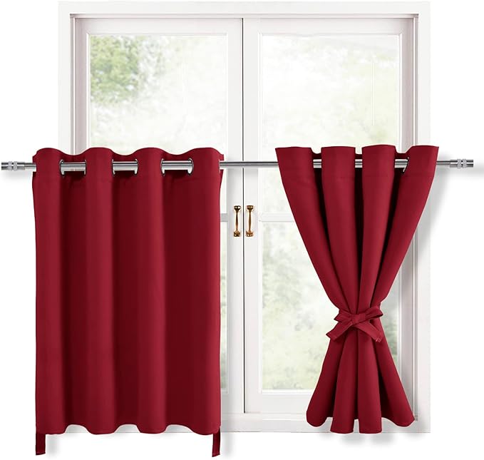 Hiasan RV Blackout Curtains for Bedroom, 52 x 30 Inches Long - Thermal Insulated & Light Blocking Window Curtains for Living Room, 2 Drape Panels Sewn with Tiebacks, Christmas Red by Hiasan