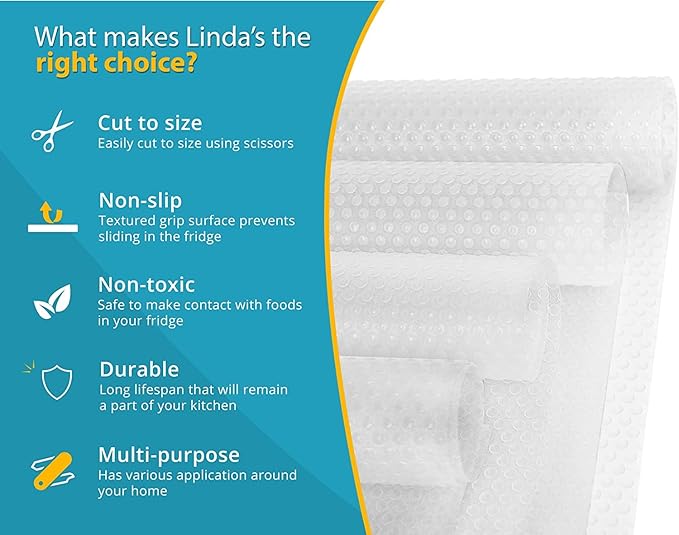 Refrigerator Liners for Shelves (12 Pack) by Linda’s Essentials - Non-Adhesive Shelf or Drawer Liner, BPA-Free Fridge Mats for Kitchen & Cabinets, Easy to Clean, Ideal Household Essentials (Clear) - Image 4