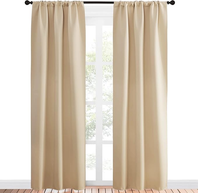 NICETOWN Blackout Room Darkening Curtains - Home Decoration Light & Noise Reducing Thermal Insulated Window Draperies with Rod Pocket Top (Biscotti Beige, 2 Panels, 34 inches Wide x 84 inches Long) by NICETOWN