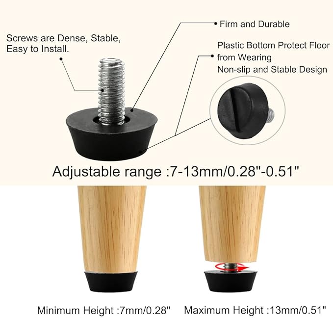 uxcell M6 x 13 x 20mm Furniture Glide Leveling Feet Adjustable Leveler Floor Protector for Chair Sofa Leg 20 Pack - Image 4
