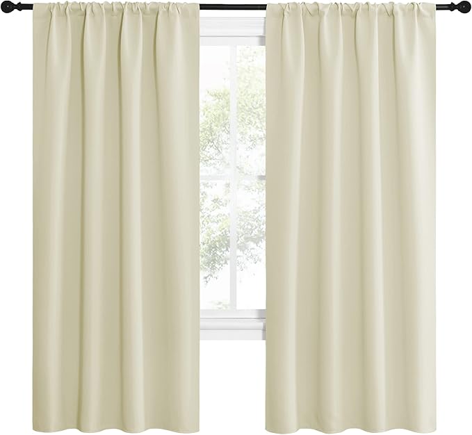 NICETOWN Beige Blackout Curtains for Living Room - Triple Weave Home Decoration Thermal Insulated Solid Rod Pocket Blackout Drapes for Bedroom(Set of 2, 42 x 72 Inch) - Image 2