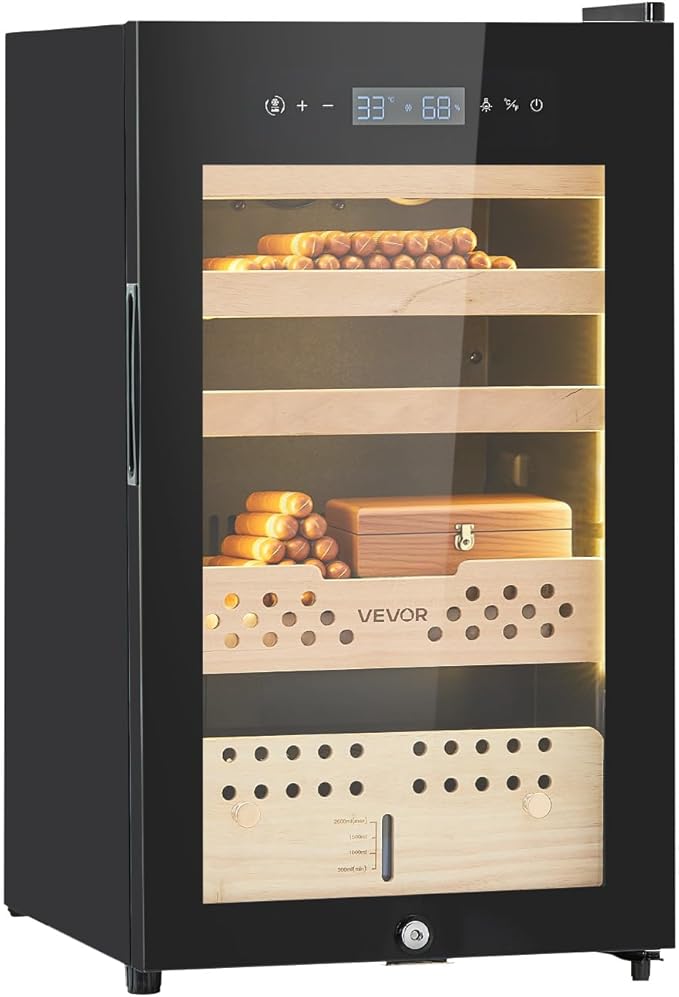 VEVOR Electric Humidor, 70L, 400 Counts Electric Cigar Humidor Cabinet with Compressor Cooling, Constant Humidity & Temperature Control, Spanish Cedar Wood Shelves & Drawers, 4 Layers, for Household by VEVOR