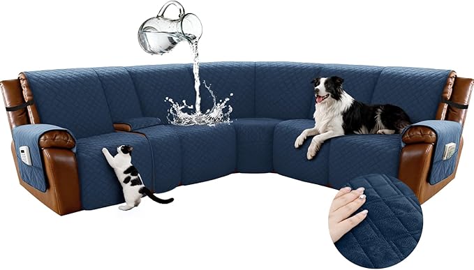 Arfntevss Waterproof Recliner Sectional Couch Covers for Reclining L Shape Sofa Cover Non Slip Washable L Shaped Slipcover Sets for Dog Furniture Protector (5 Seat with 1 Console Cover, Dark Blue) by Arfntevss